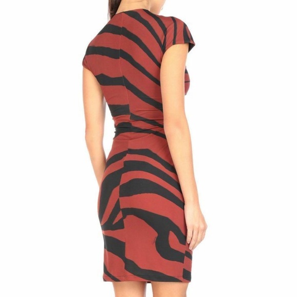 Roberto Cavalli Women's Brick Red Twisted Zebra-Print Stretch-Jersey Dress 2, 4 - Picture 5 of 8
